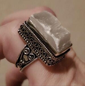 New Selenite Antique Design 925 Silver Ring.